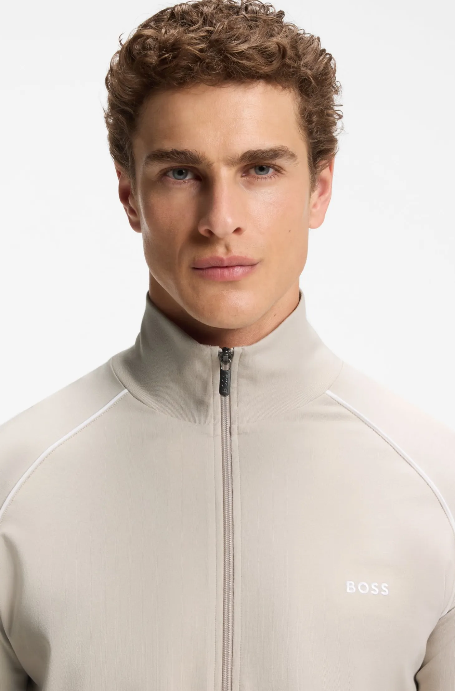 ZIp-up jacket in stretch cotton with contrast piping