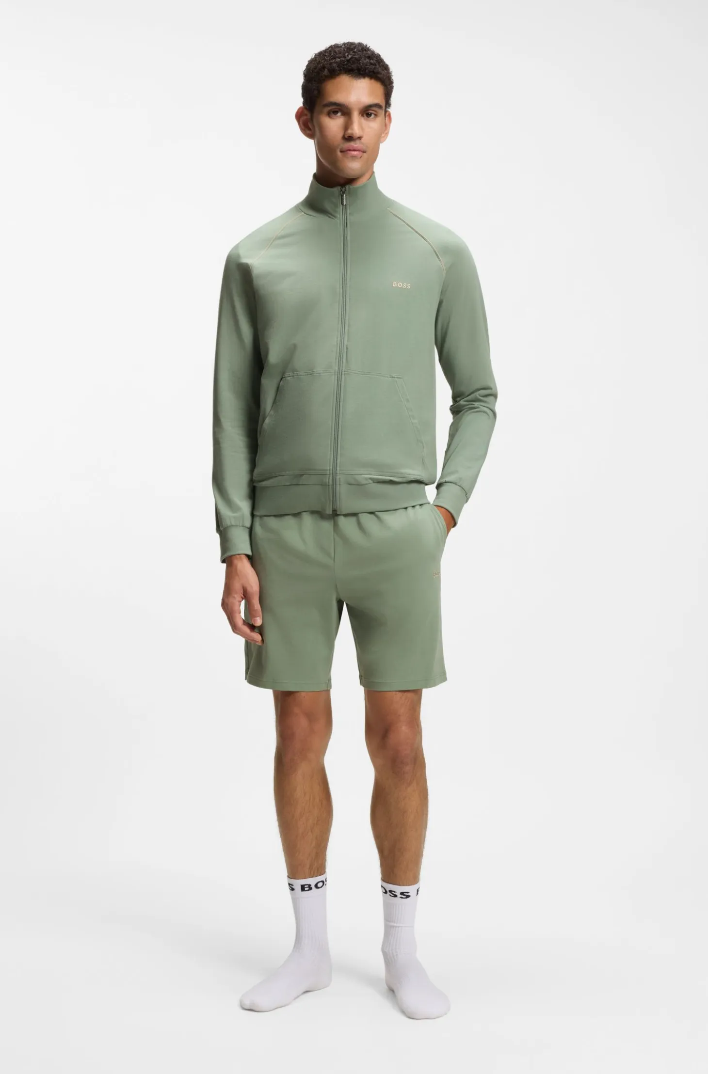 ZIp-up jacket in stretch cotton with contrast piping