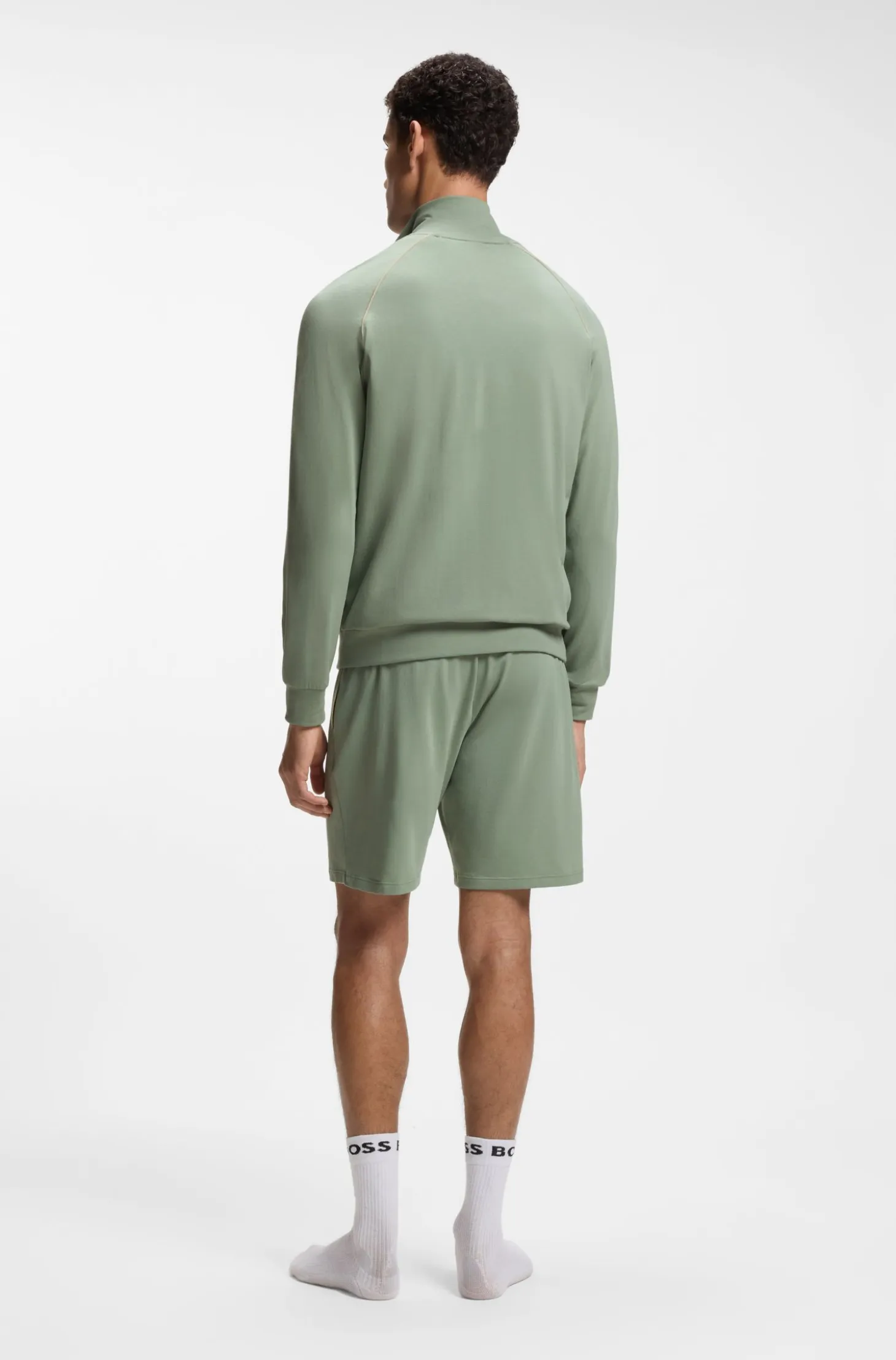 ZIp-up jacket in stretch cotton with contrast piping