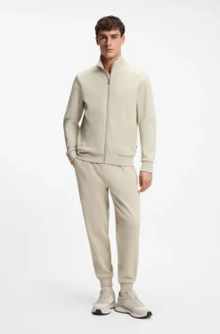 Zip-up sweatshirt in mercerised stretch-cotton piqué