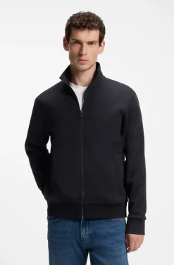 Zip-up sweatshirt in mercerised stretch-cotton piqué