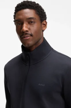 Zip-up sweatshirt in stretch cotton with logo print