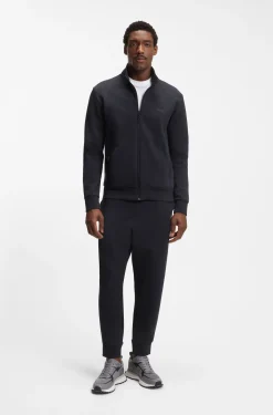 Zip-up sweatshirt in stretch cotton with logo print