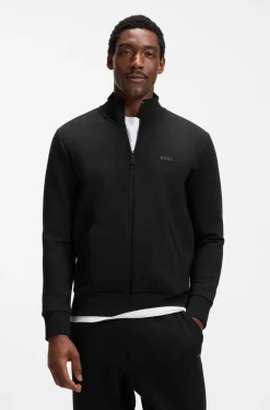 Zip-up sweatshirt in stretch cotton with logo print