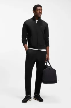 Zip-up sweatshirt in stretch cotton with logo print